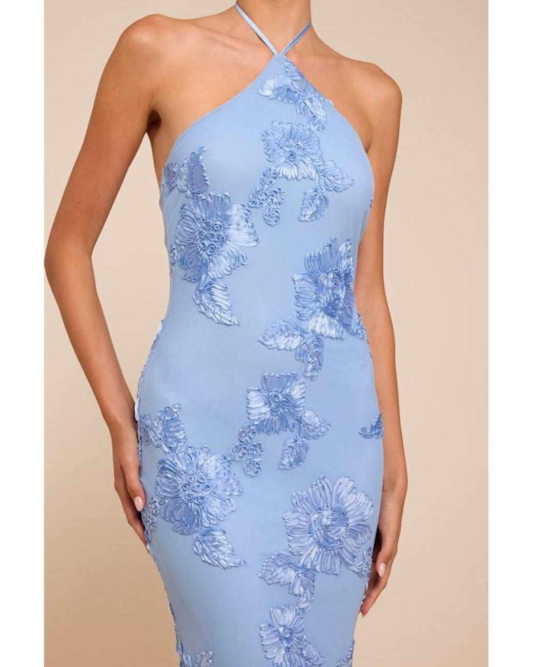 Lulus Blue Celyna Mesh Floral Applique Maxi Dress