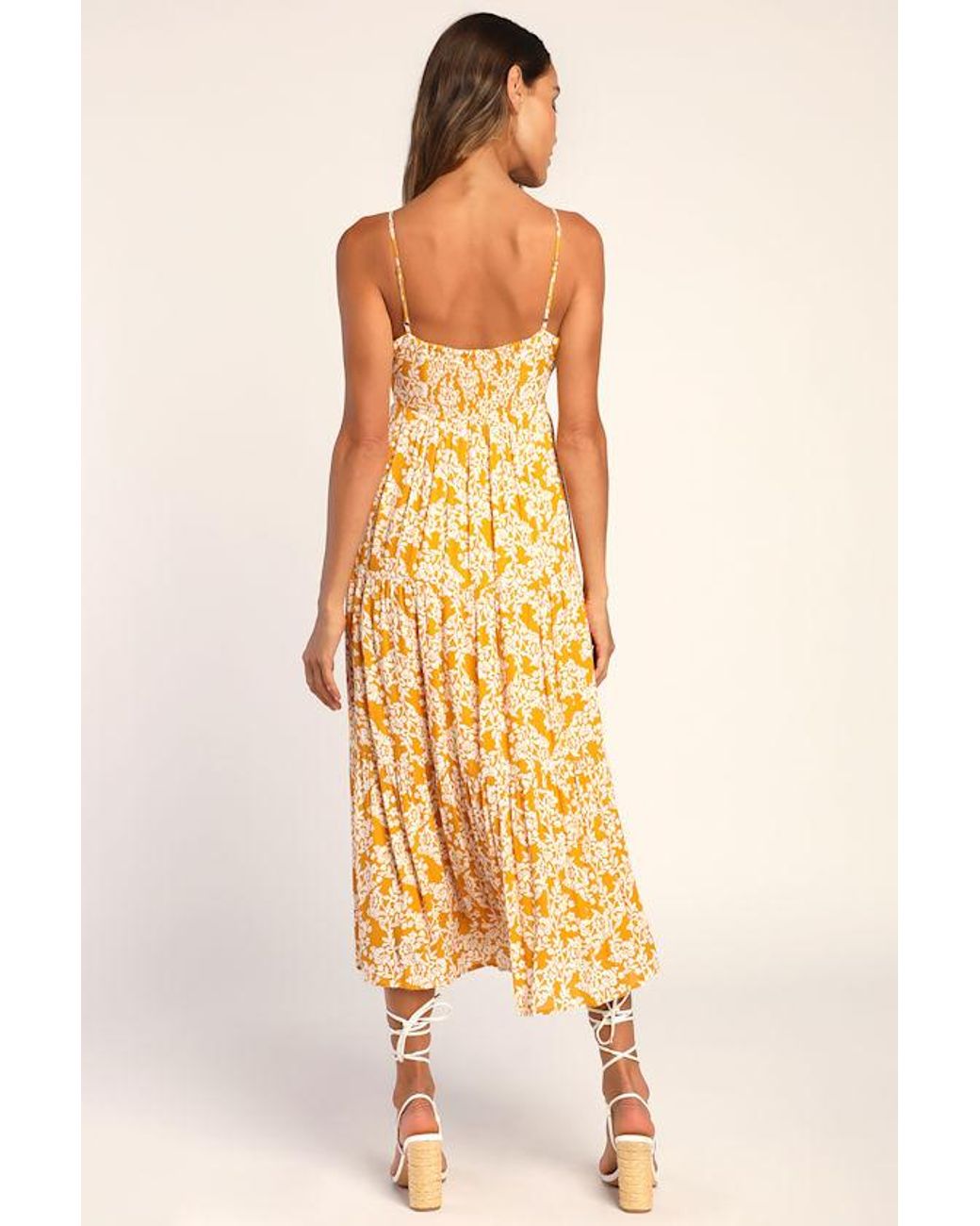 Lulus Yellow Catching Sunrays Floral Print Midi Dress