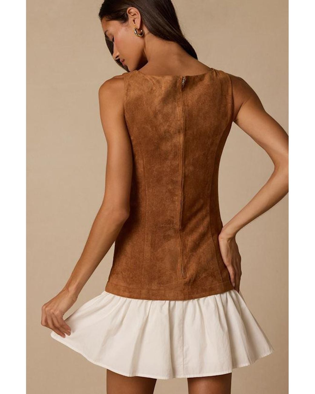 Lulus Brown Rana Suede Drop Waist Mini Dress