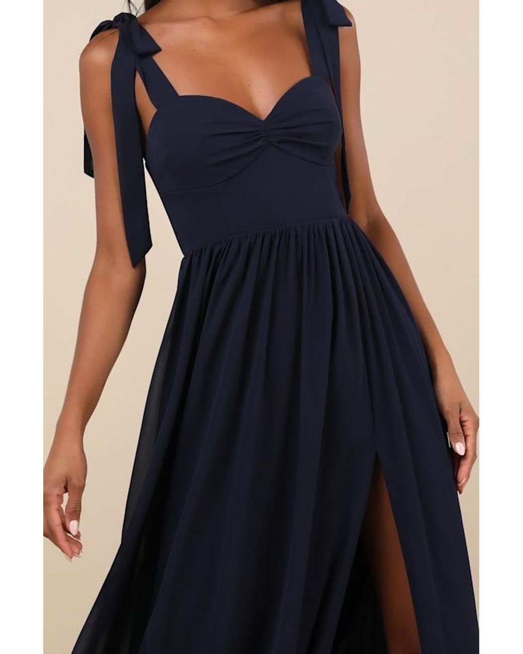 Lulus Blue Radiant Charisma Chiffon Ruched Tie-Strap Maxi Dress