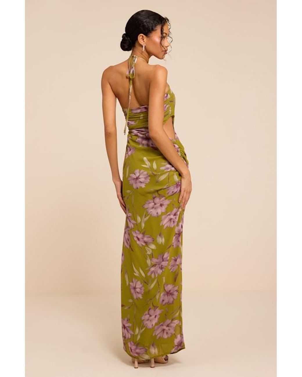 Lulus Yellow Nikina Chartreuse Floral Halter Maxi Dress