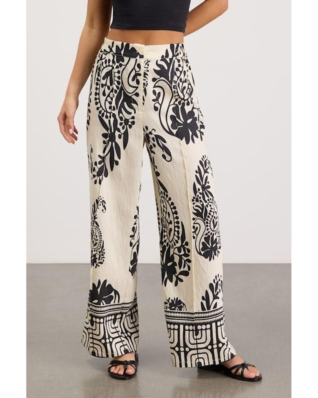 Lulus White Gaia Ivory And Boho Print Wide-Leg Pants