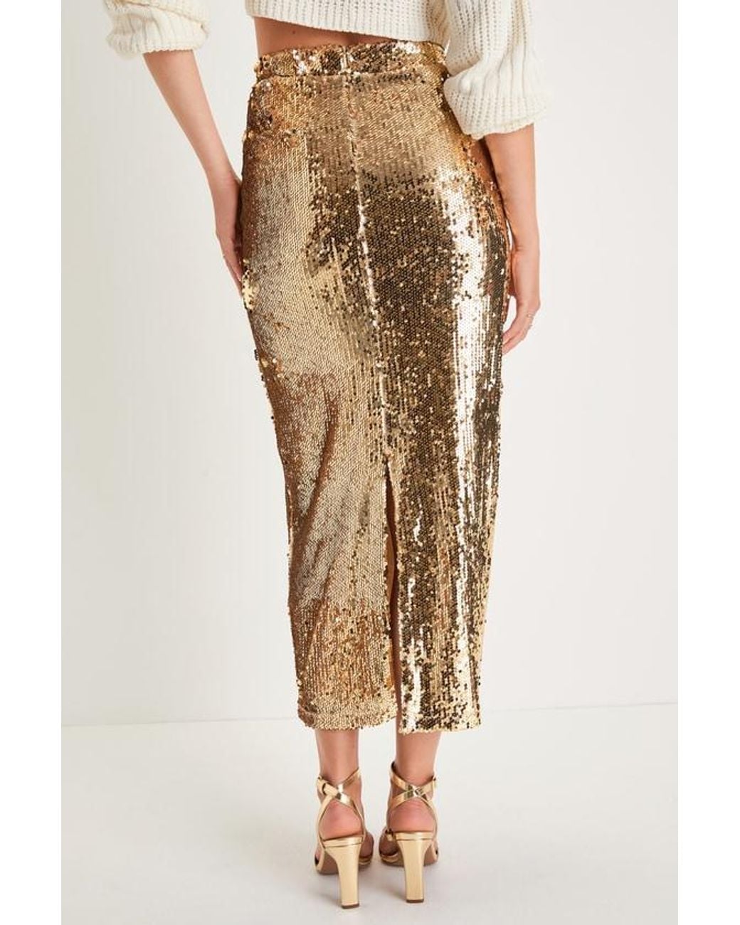 Lulus Natural Dazzling Appearance Sequin High-Rise Midi Skirt