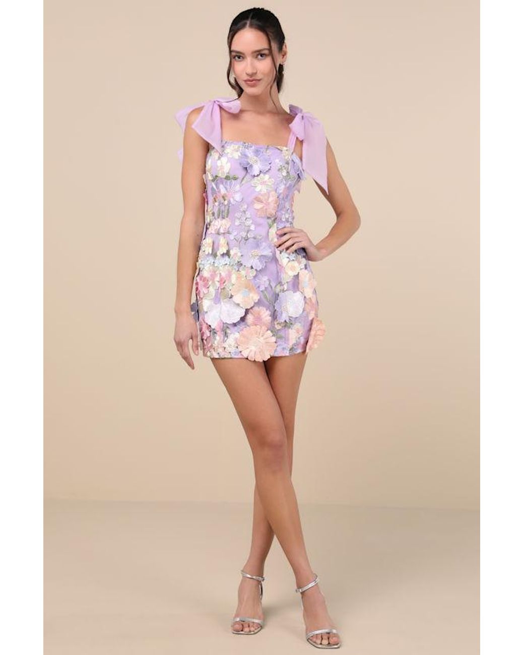 knee length dresses for ladies Pink Floral Dress- Tie-Strap Mini Dress