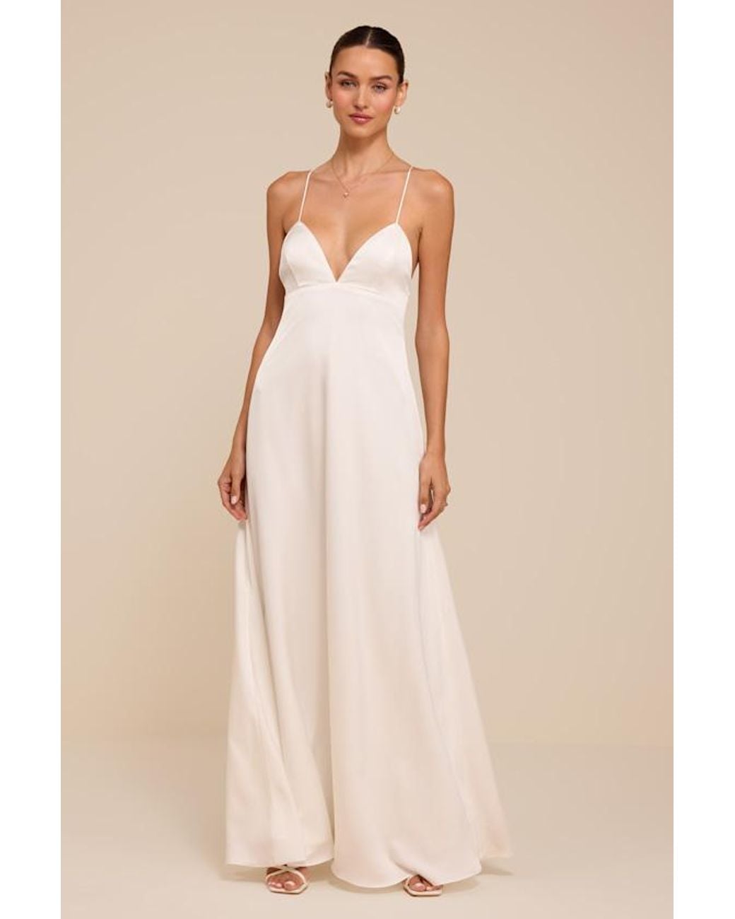 Lulus Natural Lupita Satin Tie-Back Maxi Dress