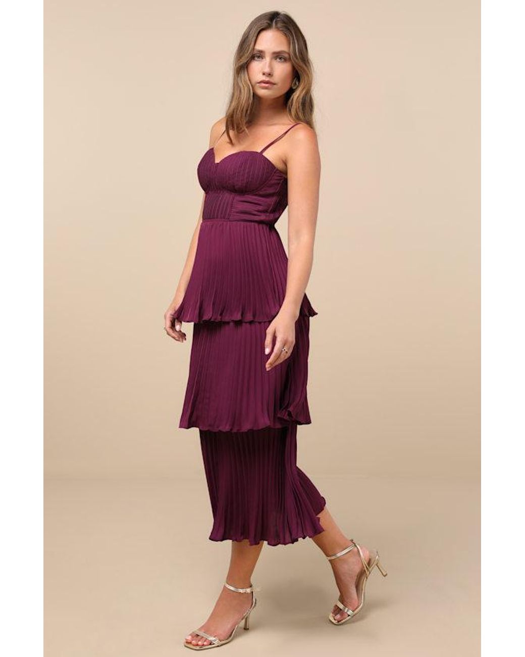 Lulus Purple Cascading Crush Tiered Bustier Midi Dress