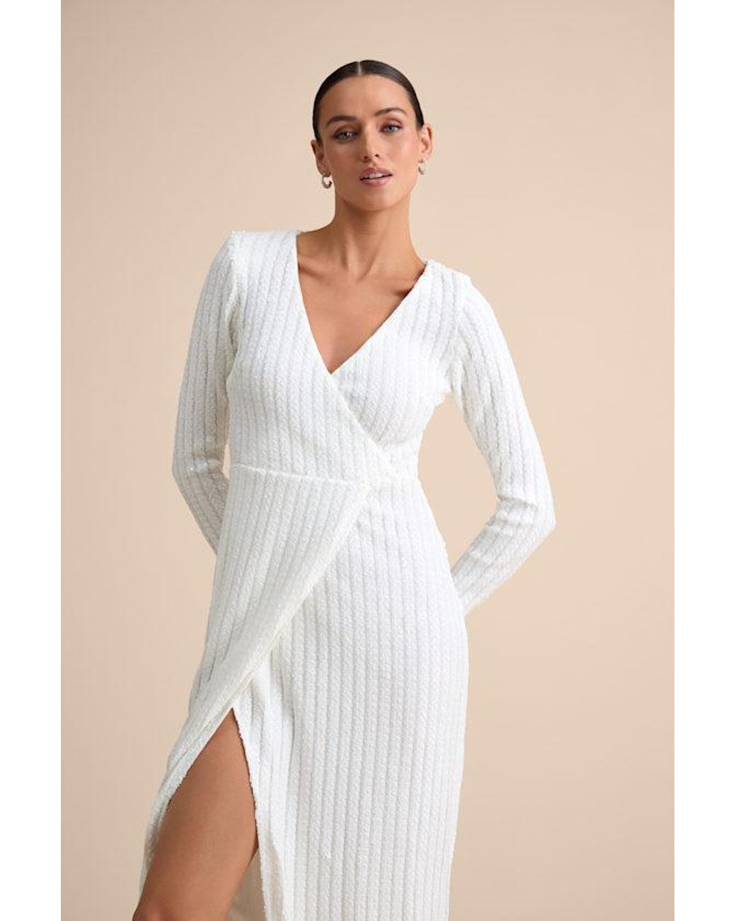 Lulus Natural Love Lasts Forever Sequin Long Sleeve Maxi Dress