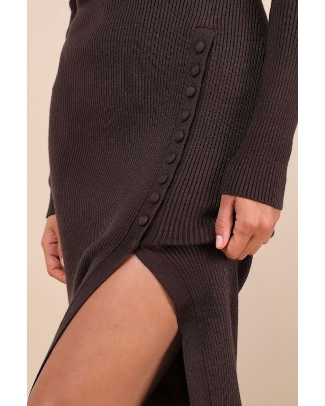 Lulus Natural Refined Attitude Ribbed Side Button Midi Sweater Dress