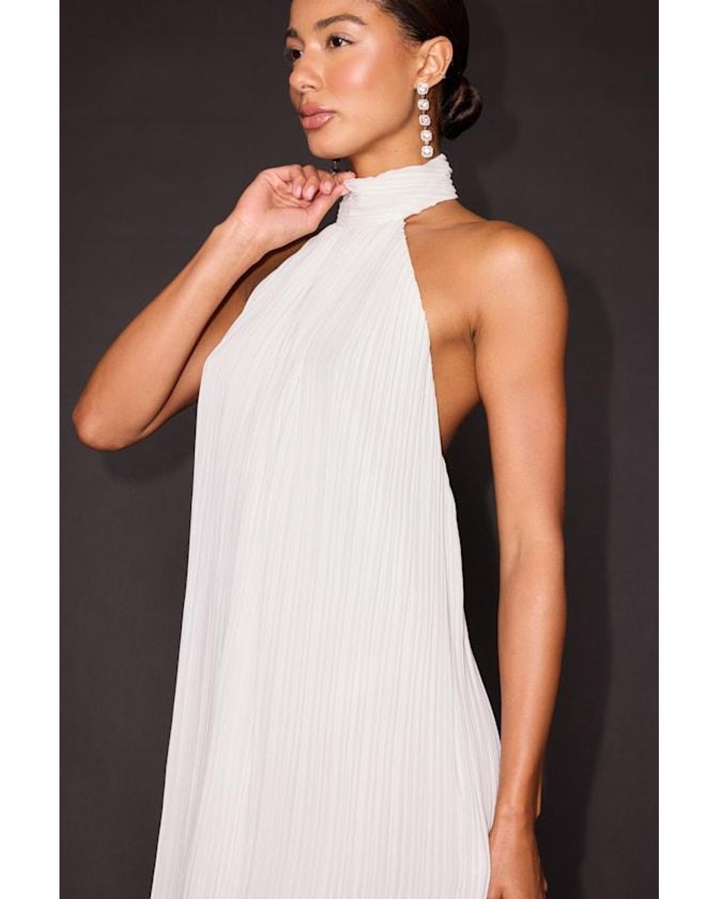 Lulus White Gretchen Pleated Halter Backless Mini Dress