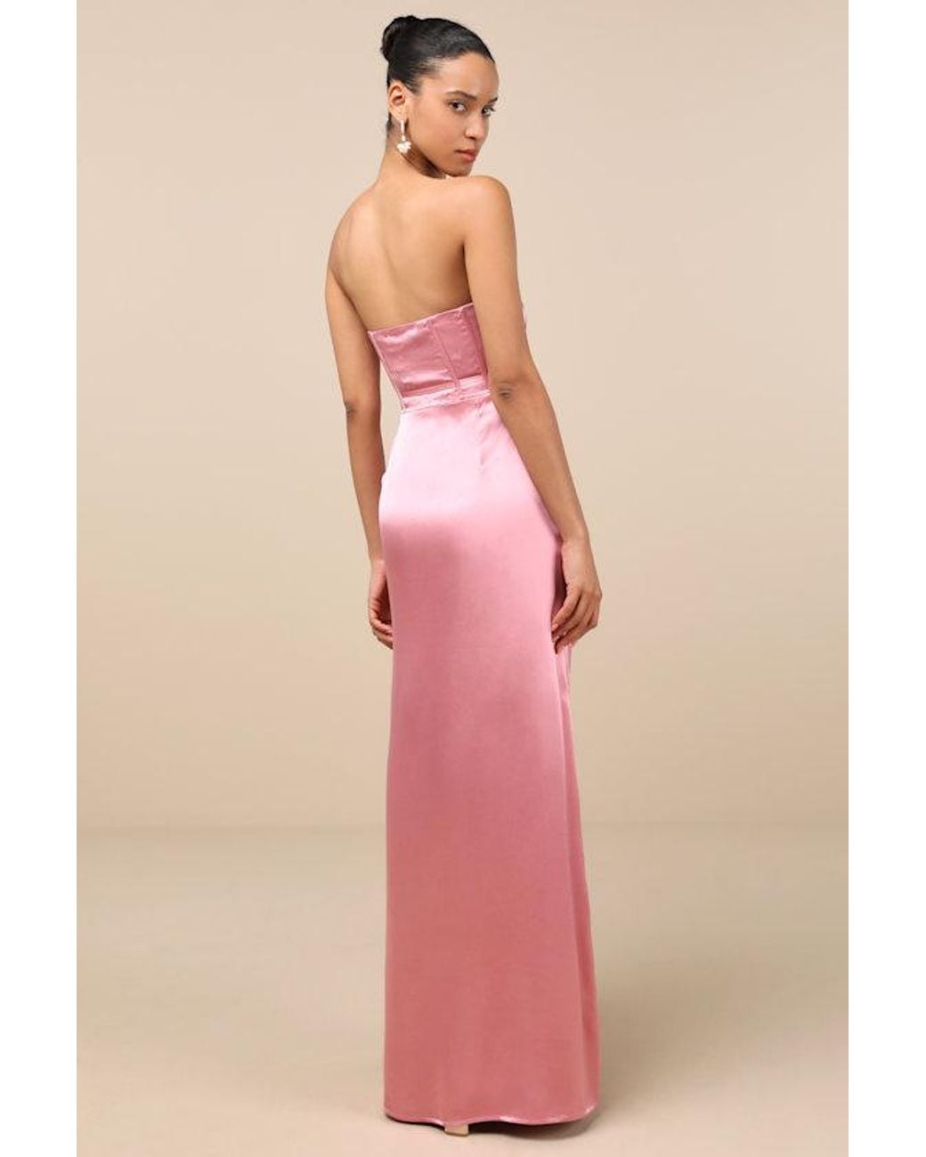 Lulus Pink Extraordinary Presence Satin Strapless Maxi Dress