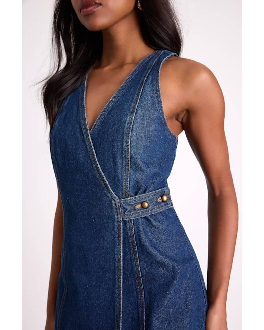 Lulus Blue Didi Dark Wash Denim Wrap Mini Dress