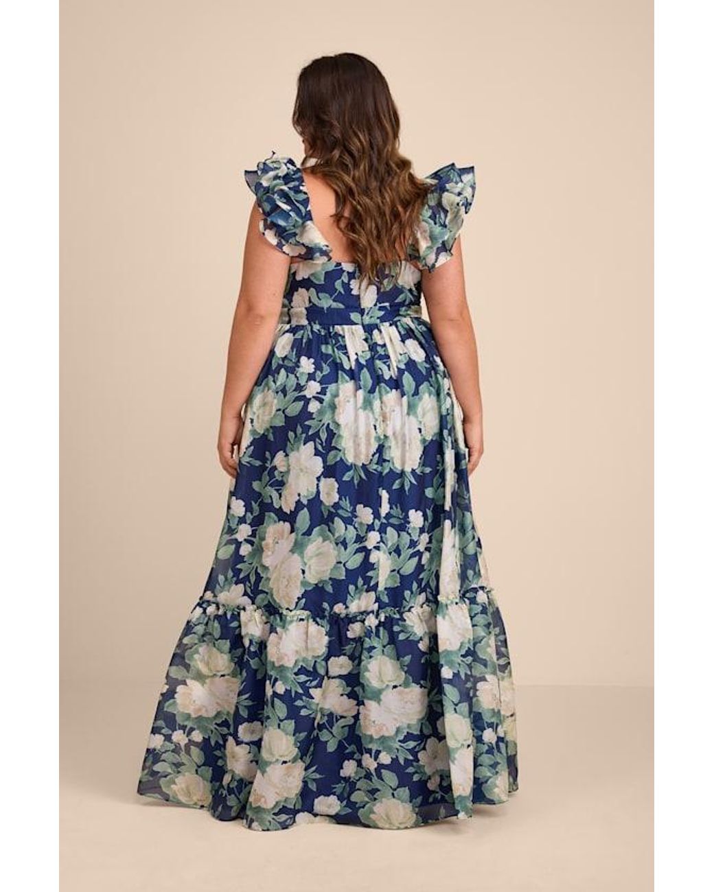 Lulus Blue Soiree Perfection Floral Ruffled Tiered Maxi Dress