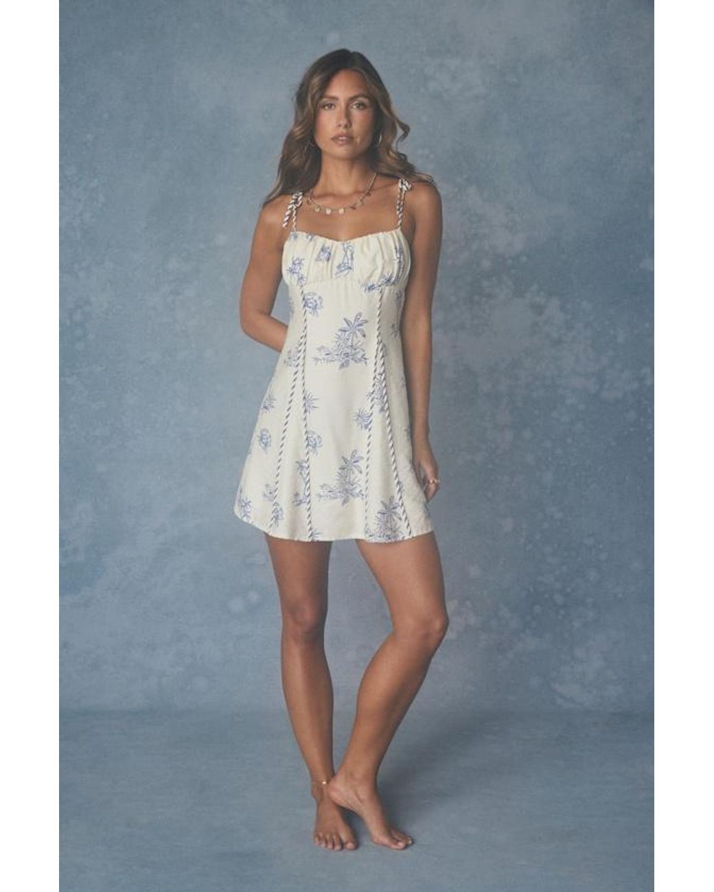 Lulus Blue Reef Embroidered Tie-Strap Mini Dress