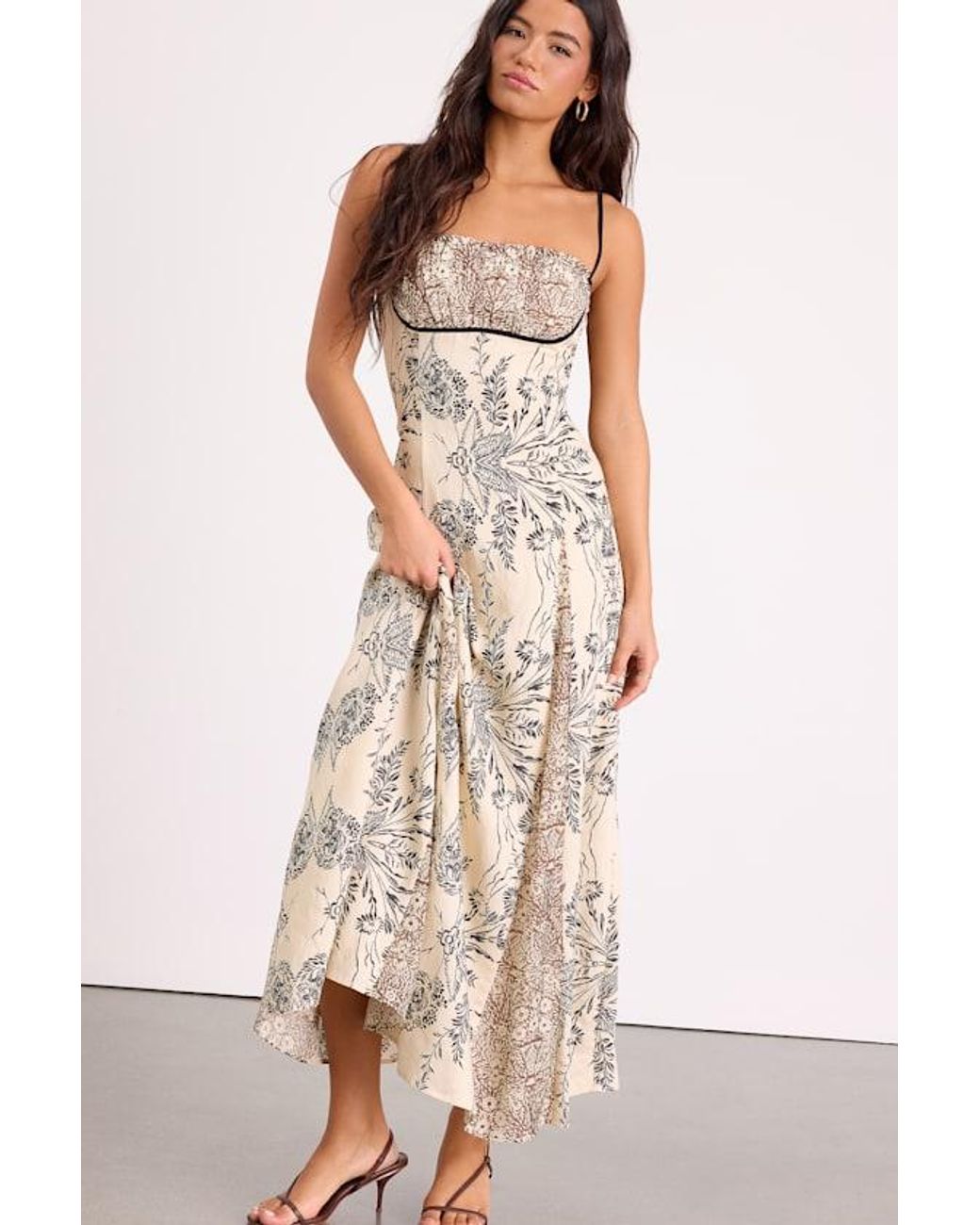 Lulus Natural Emryn Multi Mixed Print Floral Maxi Dress