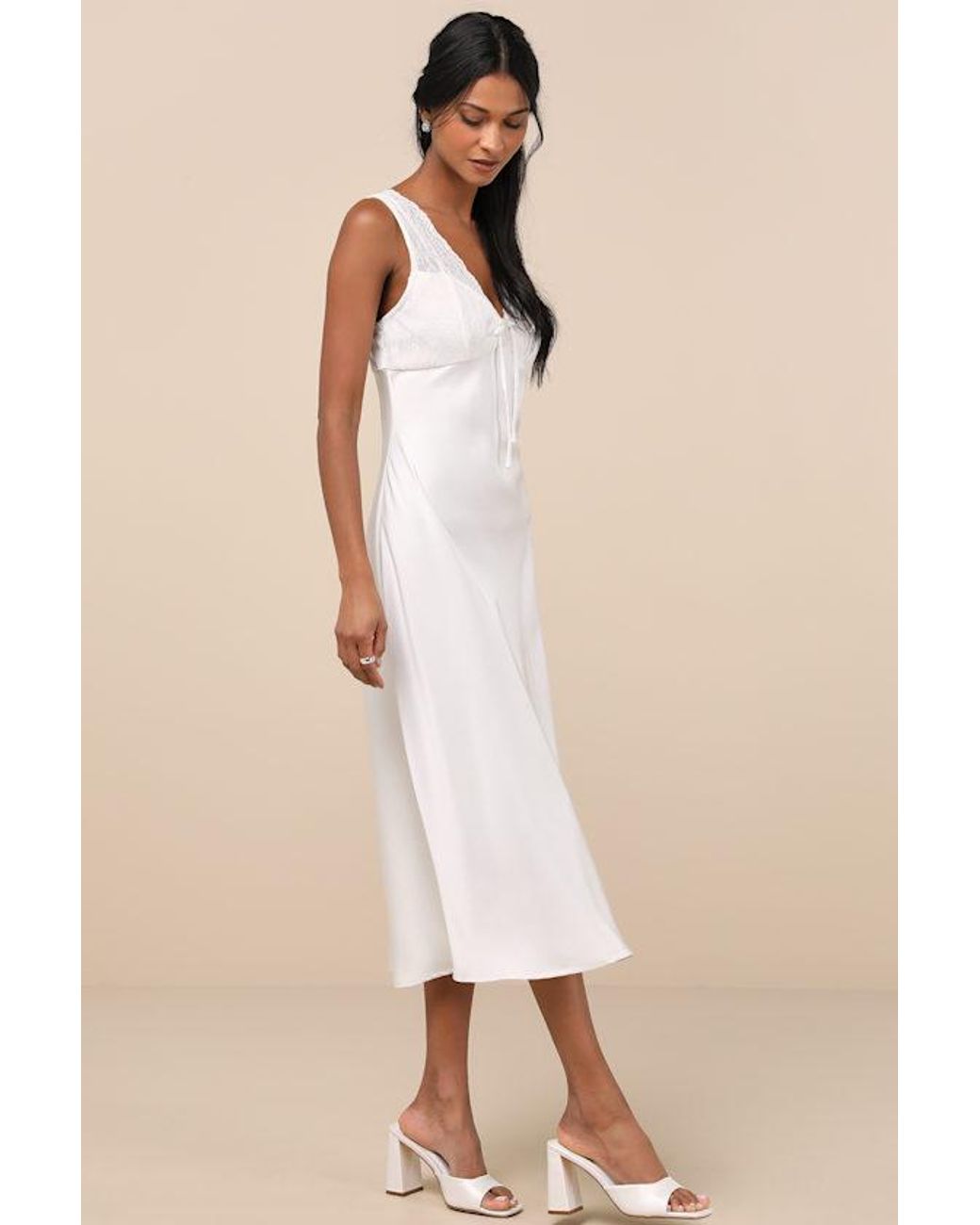 always a flirt satin dress Lush Flirtatious Always Satin Lace Midi Slip Dress in Natural
