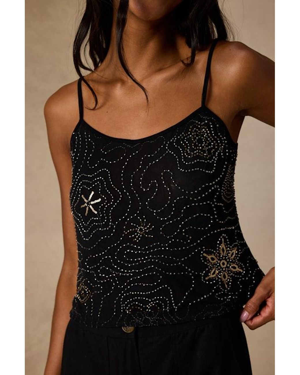 Lulus Black Abara Mesh Beaded Cami Top