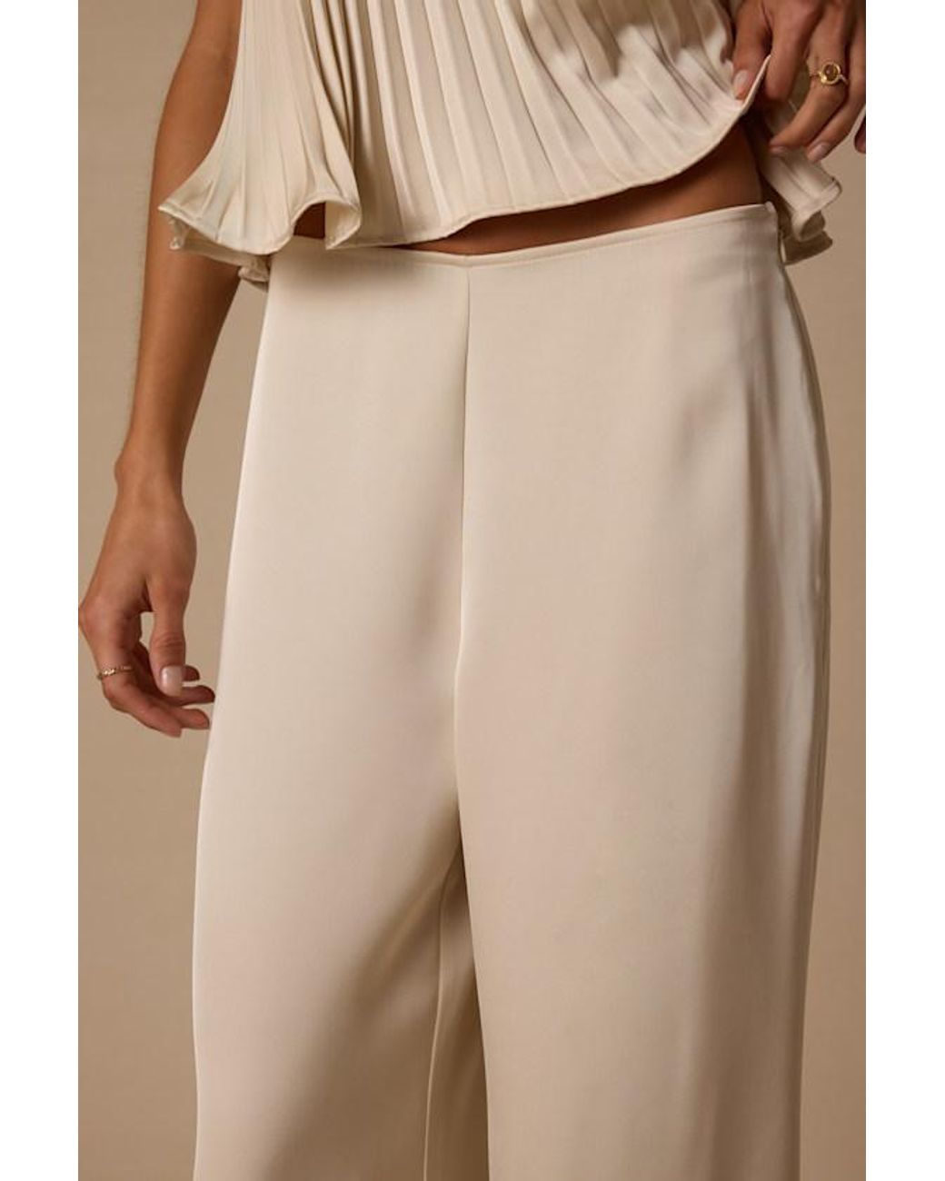 Lulus Natural Caspian Cream Satin Wide-Leg Pants