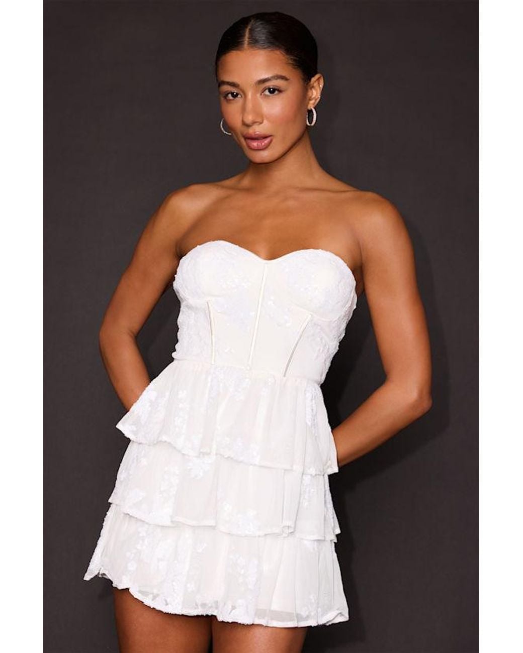 Lulus Black Definite Glamour Mesh Sequin Bustier Tiered Mini Dress