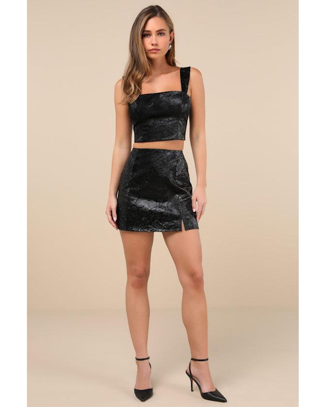 Lulus Black Elaborate Chicness Embossed Lace-Up Top