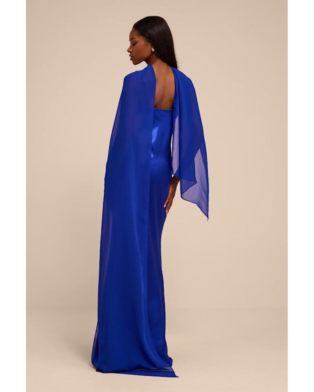 Lulus Blue Daya Satin Slip Maxi Dress And Scarf Set