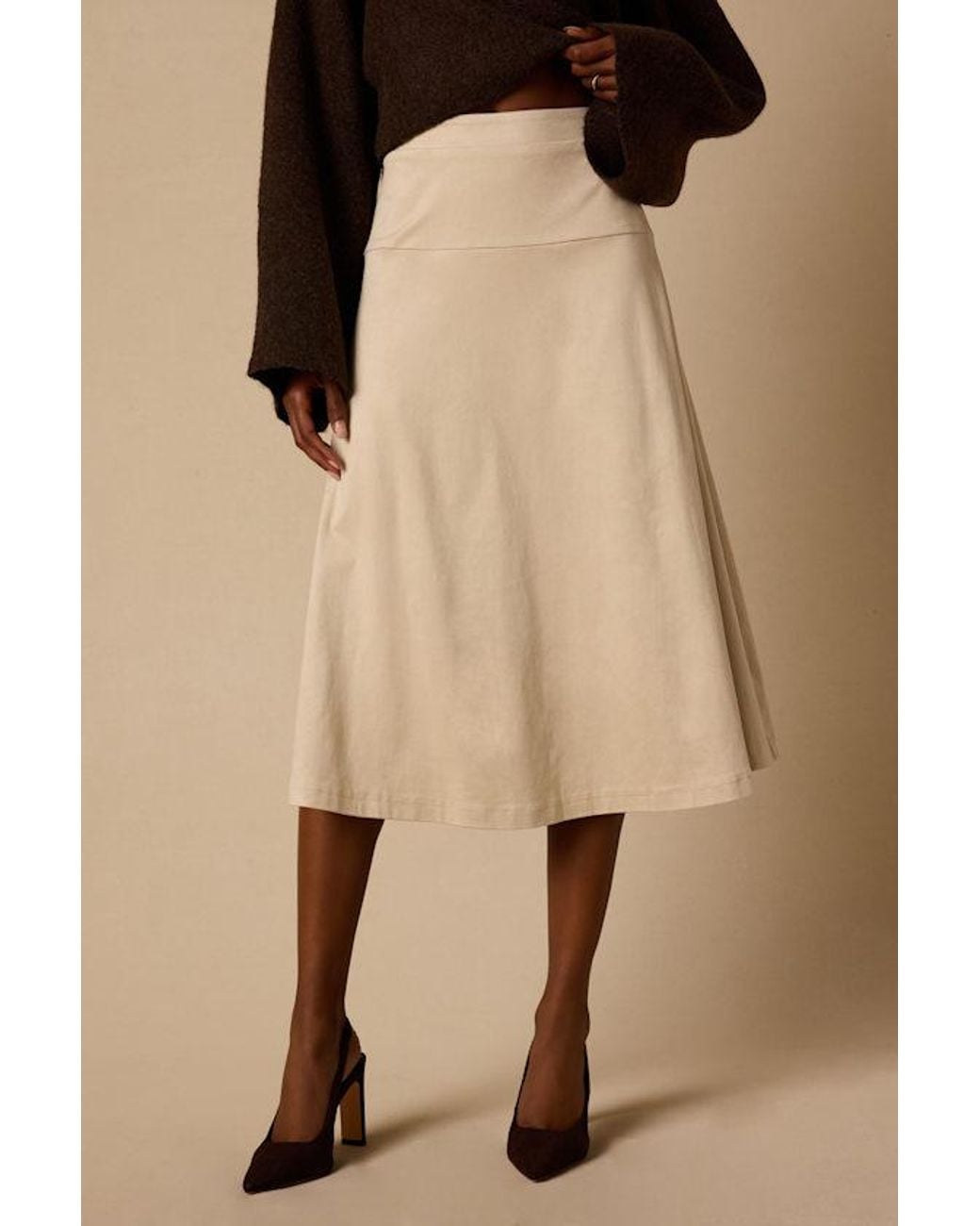 Lulus Natural Flawless Composure Cream Suede High-Waisted Midi Skirt
