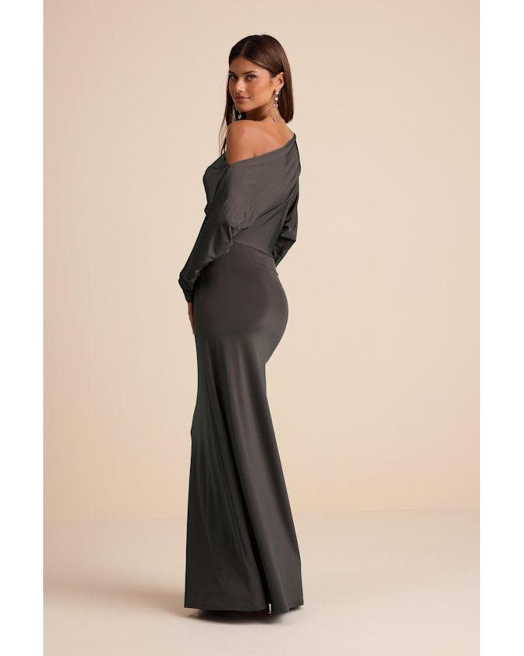 Maxi Dress Lulu Grey Dress Lulus Valani Charcoal Jersey Knit Asymmetrical  Long Sleeve Maxi