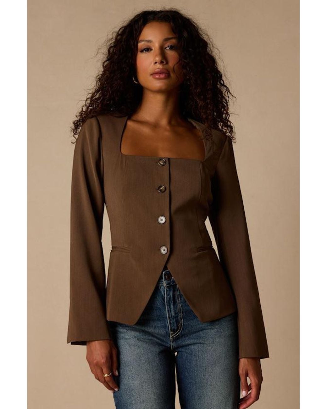 Lulus Brown Myanna Long Sleeve Blazer Top