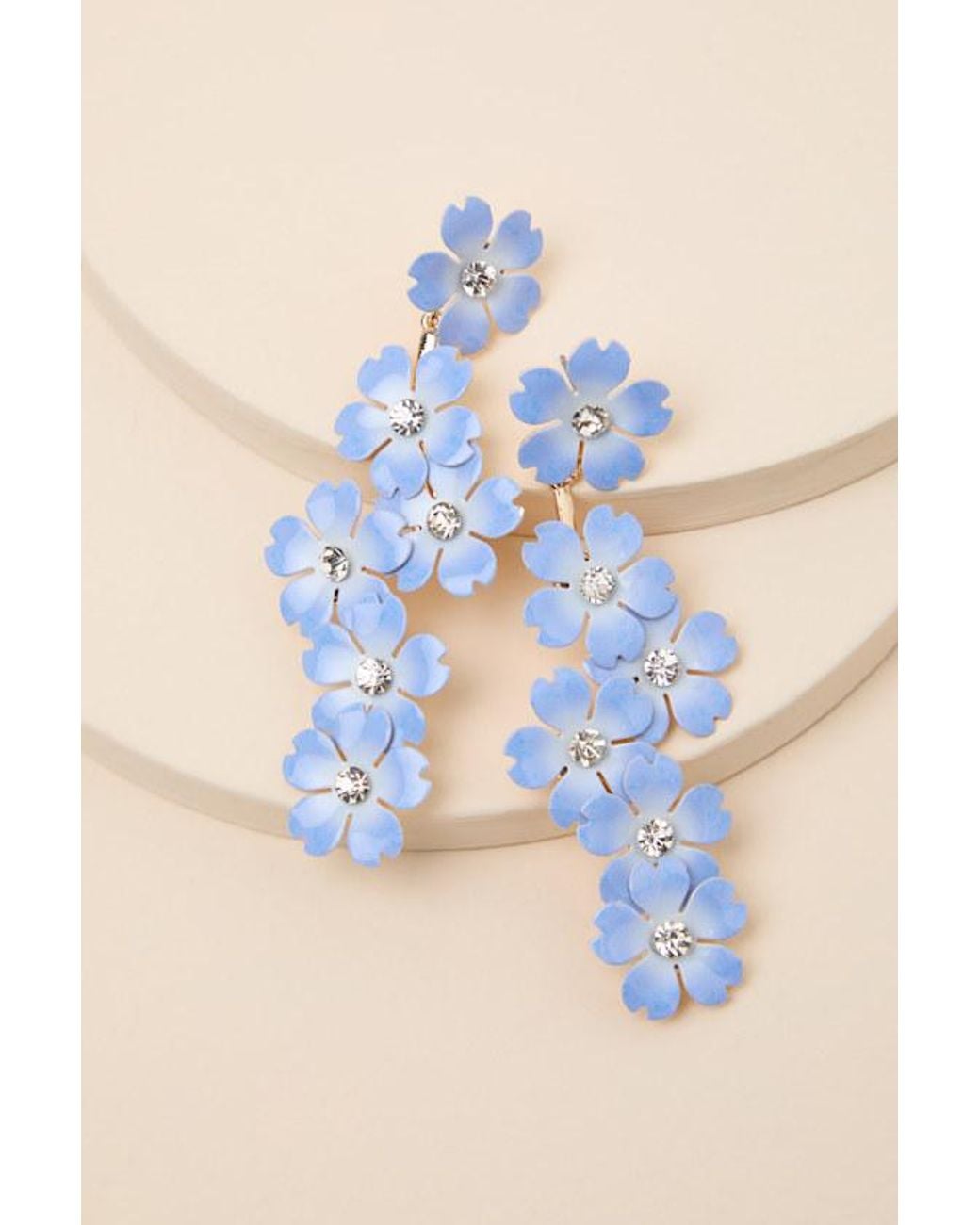 Lulus Blue Alaina Floral Rhinestone Drop Earrings