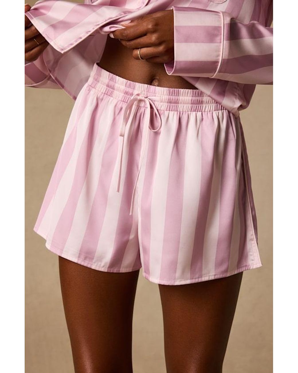 Lulus Pink Patsy Striped Satin Two-Piece Pajama Set