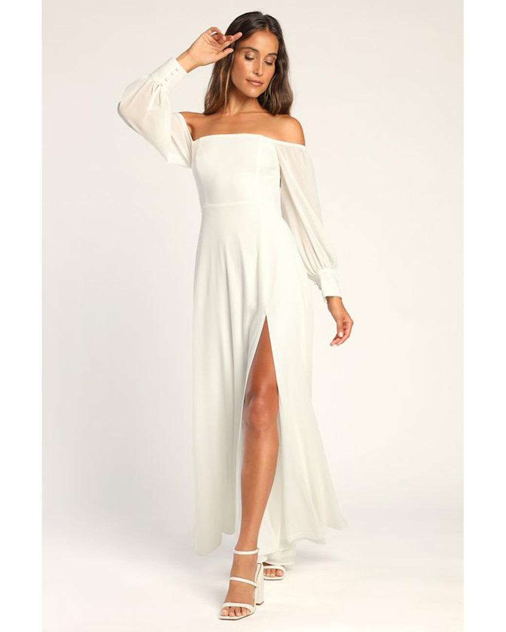 Lulus Natural Feel The Romance Off-The-Shoulder Maxi Dress