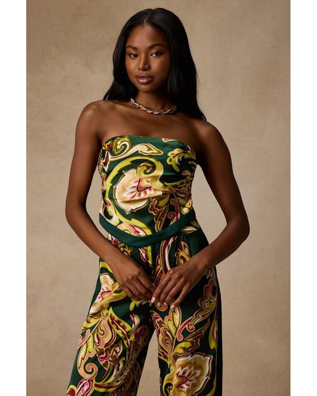 Lulus Green Marissa Boho Satin Tie-Back Two-Piece Jumpsuit