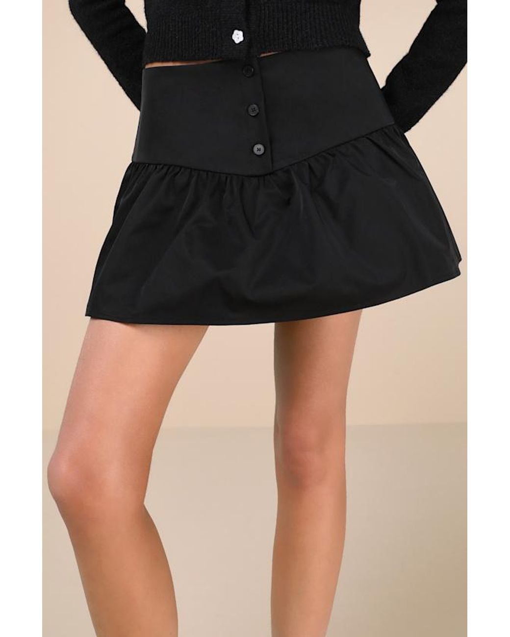 Motel Black Rantifu Button-Front Mini Skirt