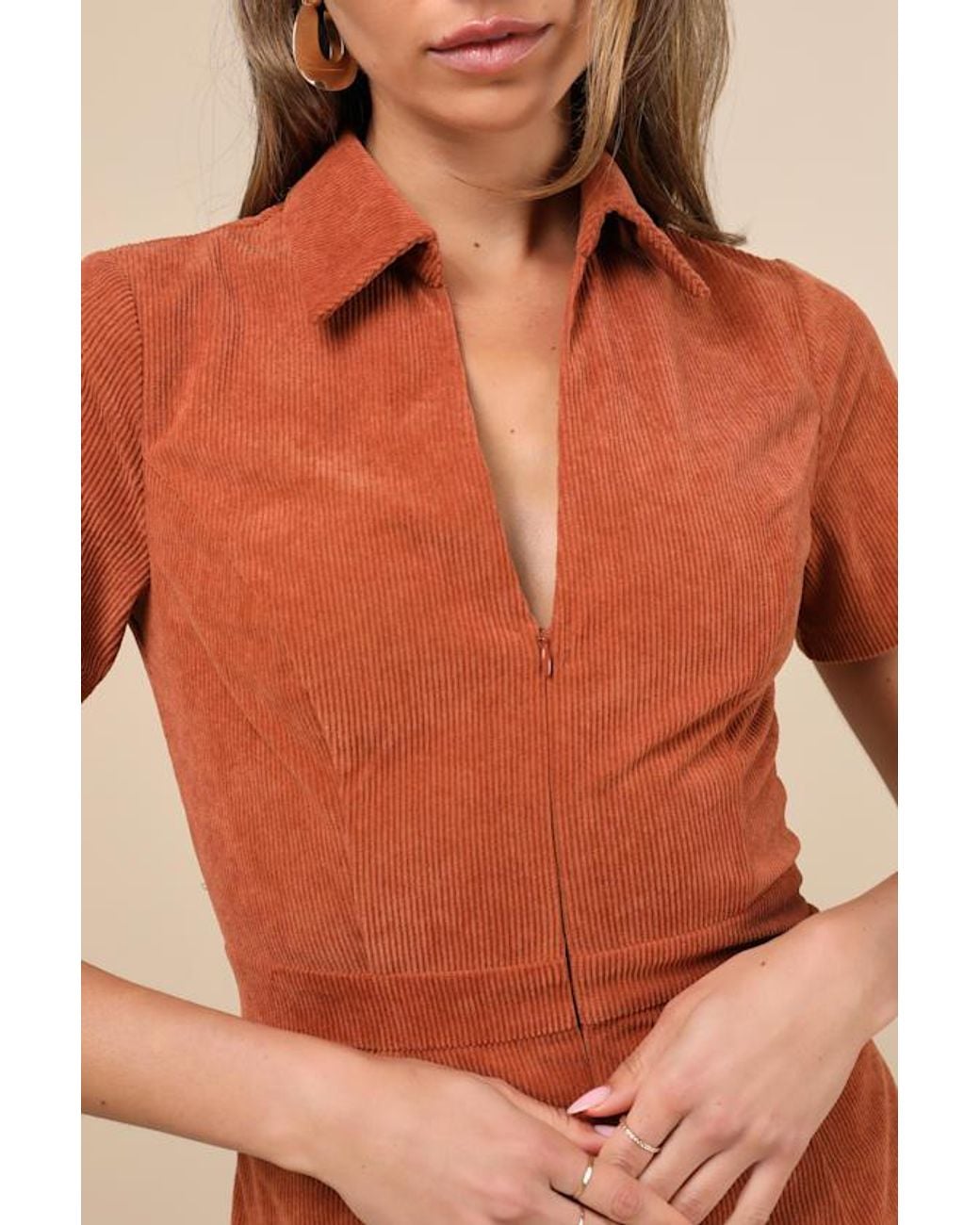 Lulus Orange Go-Getter Girl Corduroy Mini Dress With Pockets