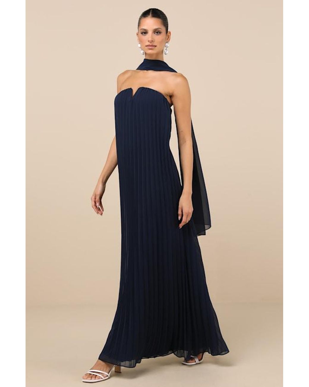 Lulus Blue Lael Pleated Strapless Dress And Scarf Set