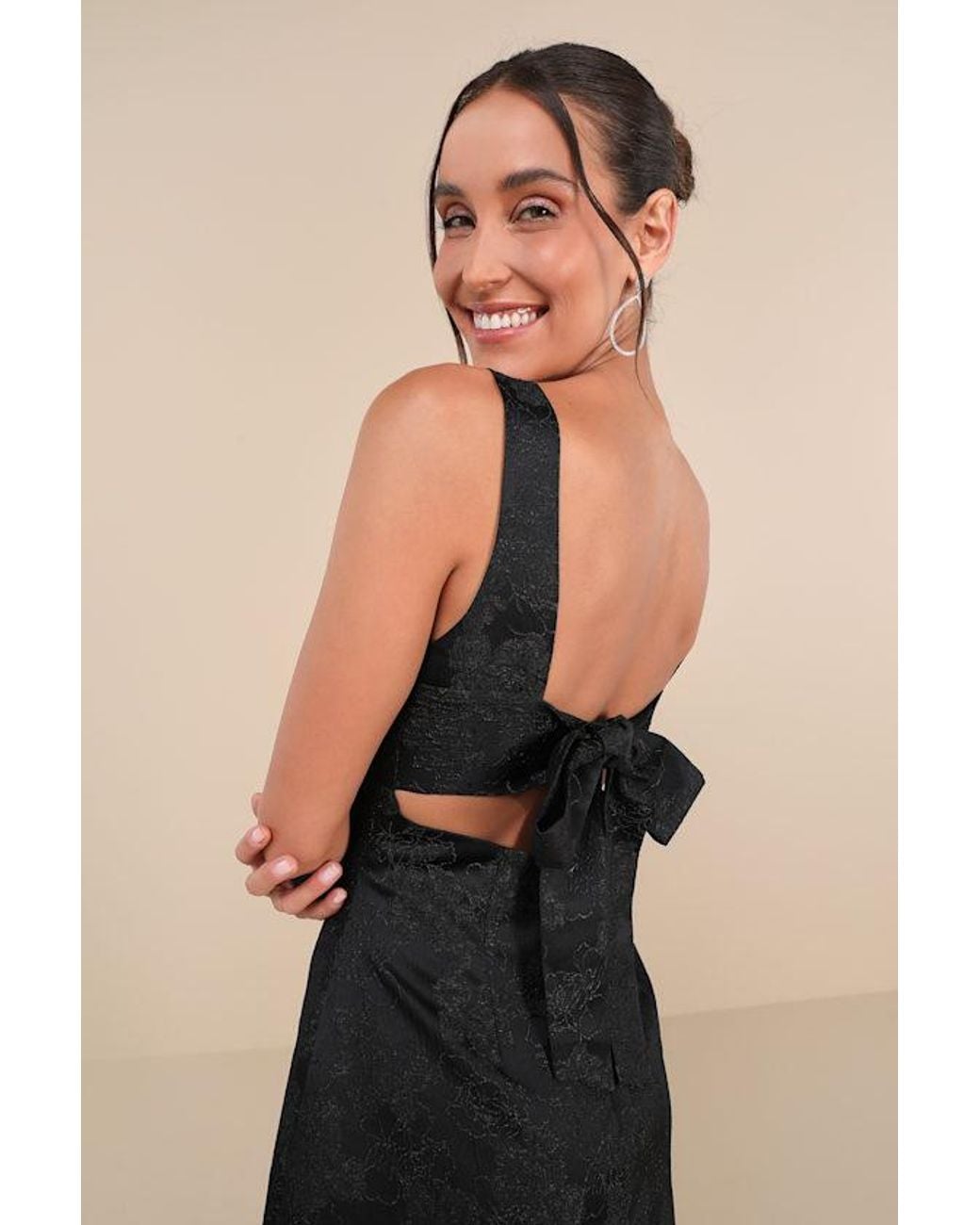 Lulus Black Perfectly Flirtatious Floral Jacquard Tie-Back Mini Dress