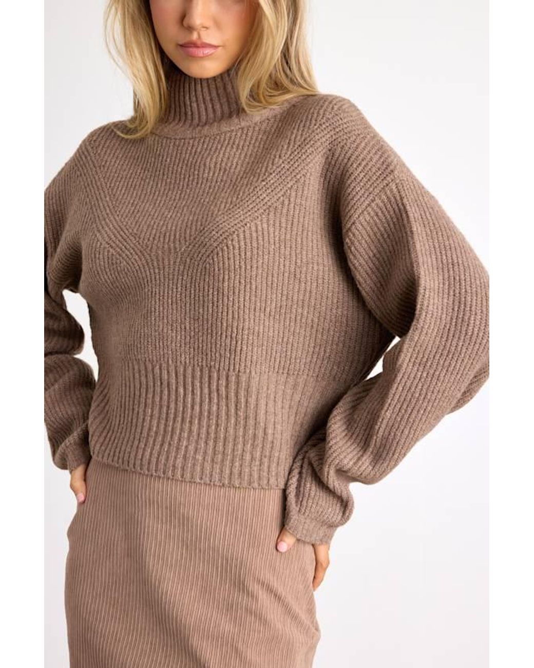 Lulus Brown Snuggly Days Cropped Mock Neck Sweater
