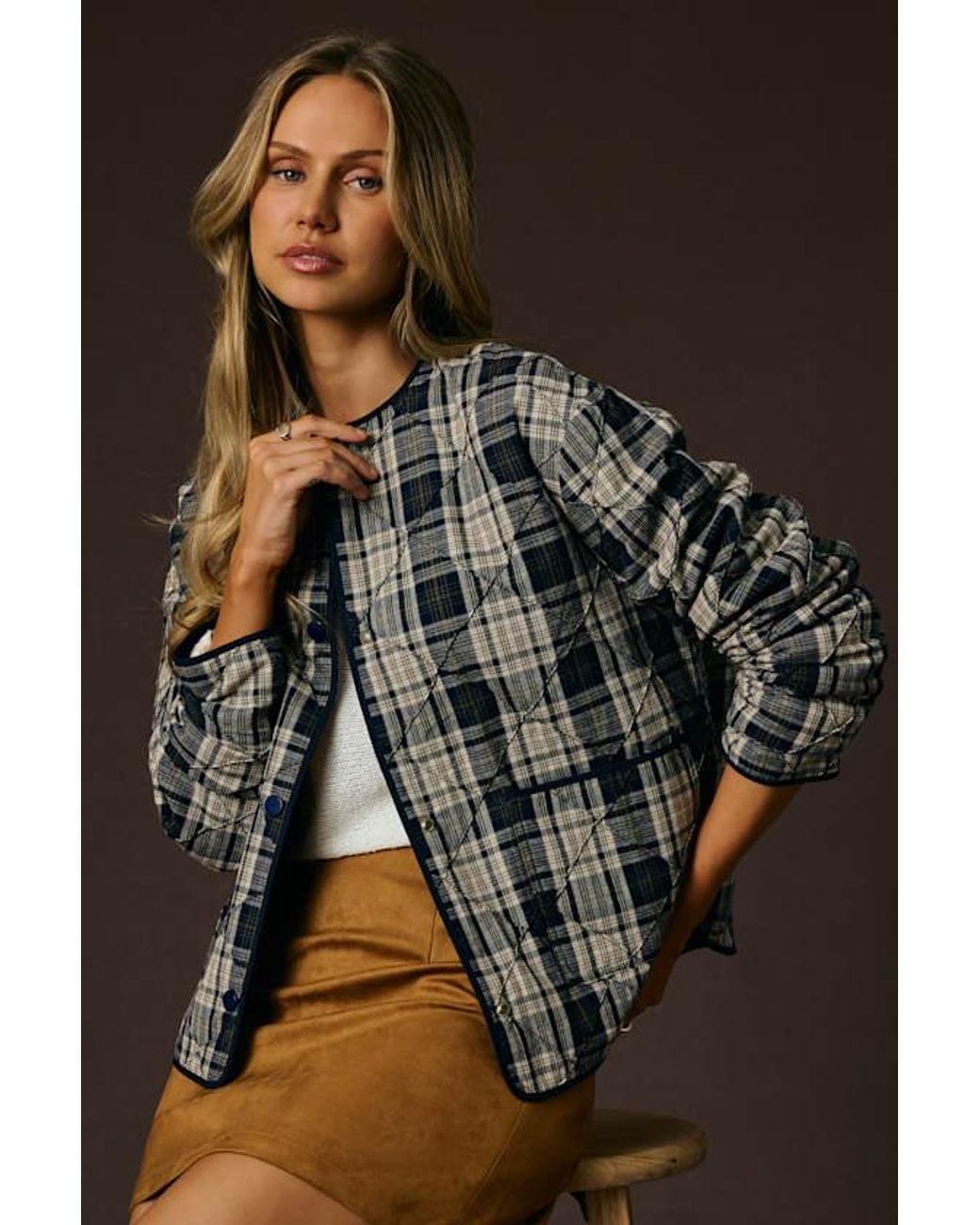 Lulus Black Norma And Plaid Quilted Jacket