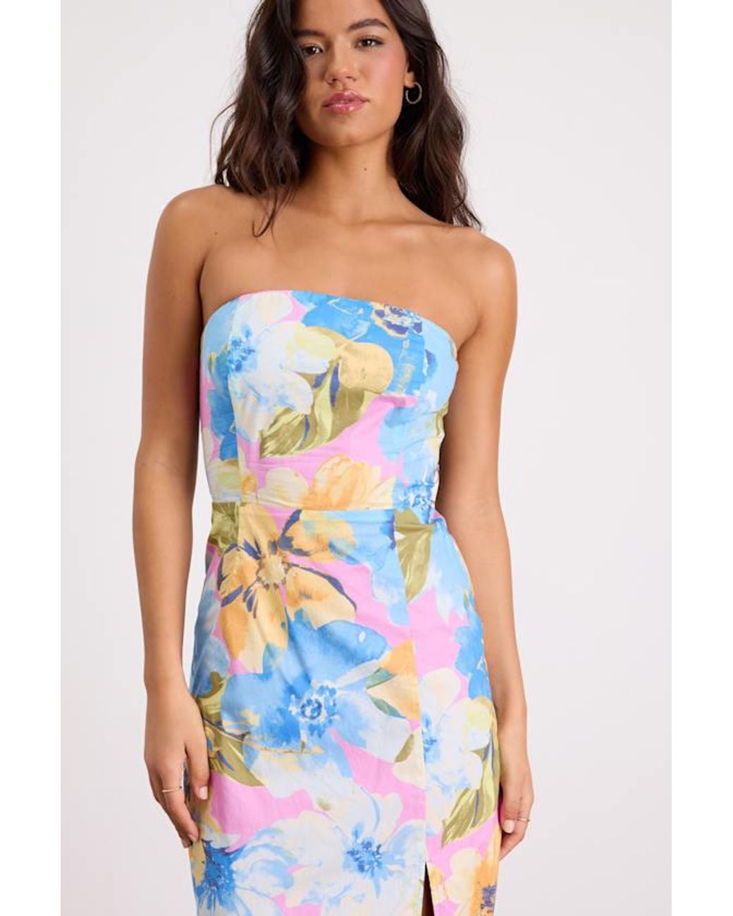 Lulus White Bold Tendencies Floral Strapless Cutout Midi Dress