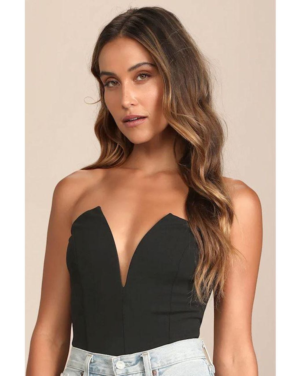 Lulus Blue Babe Alert Notched Strapless Bodysuit