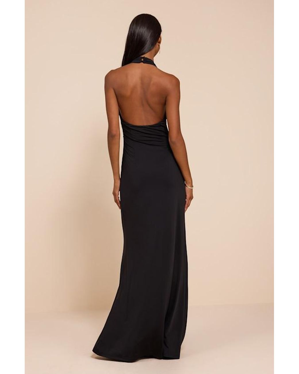 Lulus Black Dorena Jersey Knit Halter Sash Maxi Dress