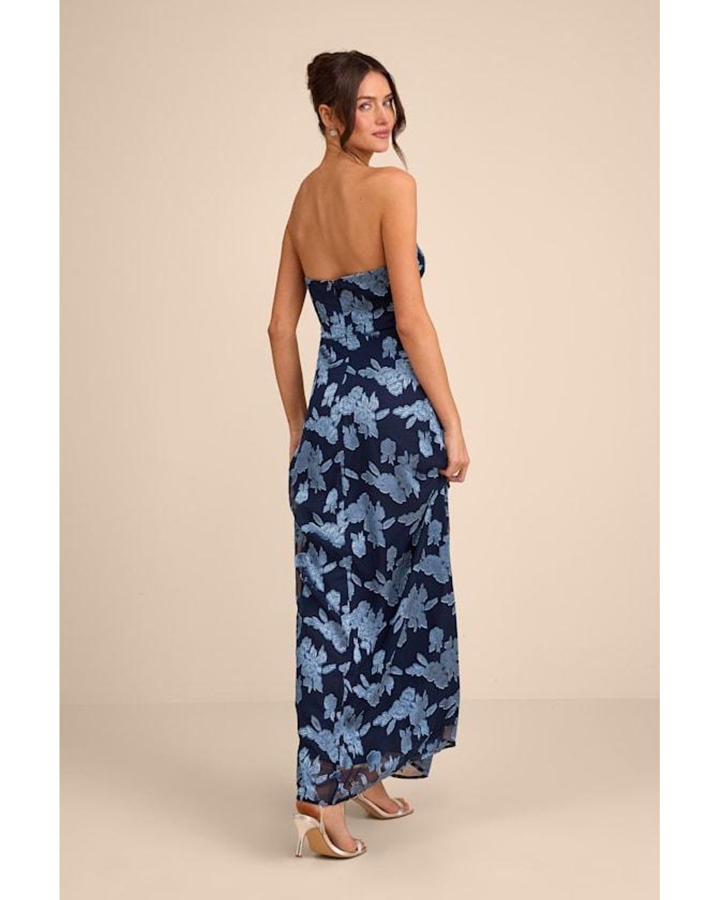 Lulus Blue Danae Floral Jacquard Strapless Maxi Dress
