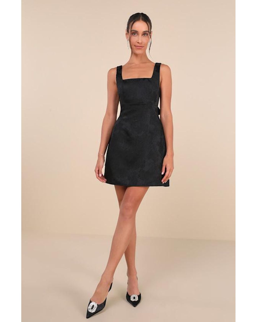 Lulus Black Perfectly Flirtatious Floral Jacquard Tie-Back Mini Dress