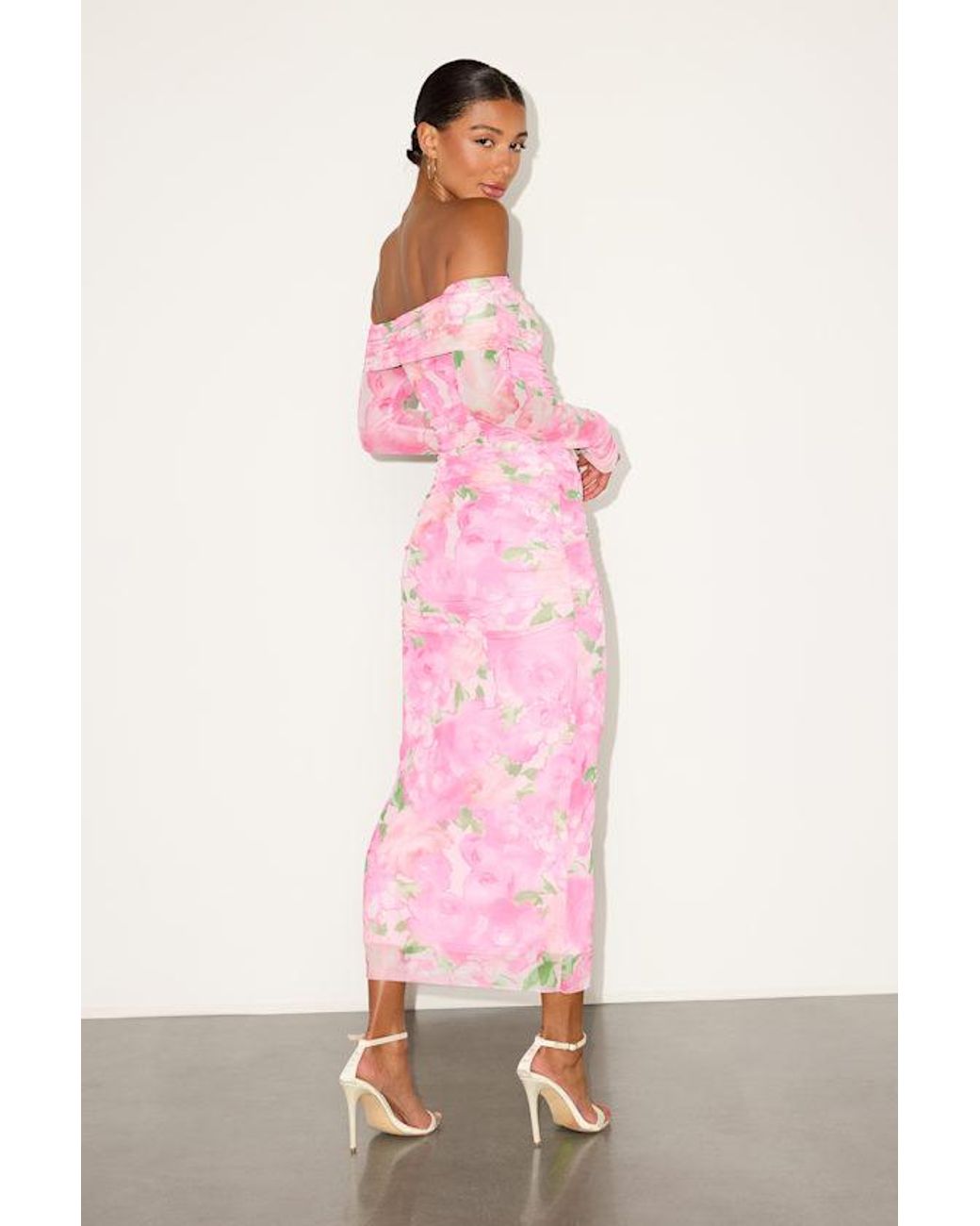 Lulus Pink Amorette Floral Mesh Off-The-Shoulder Maxi Dress