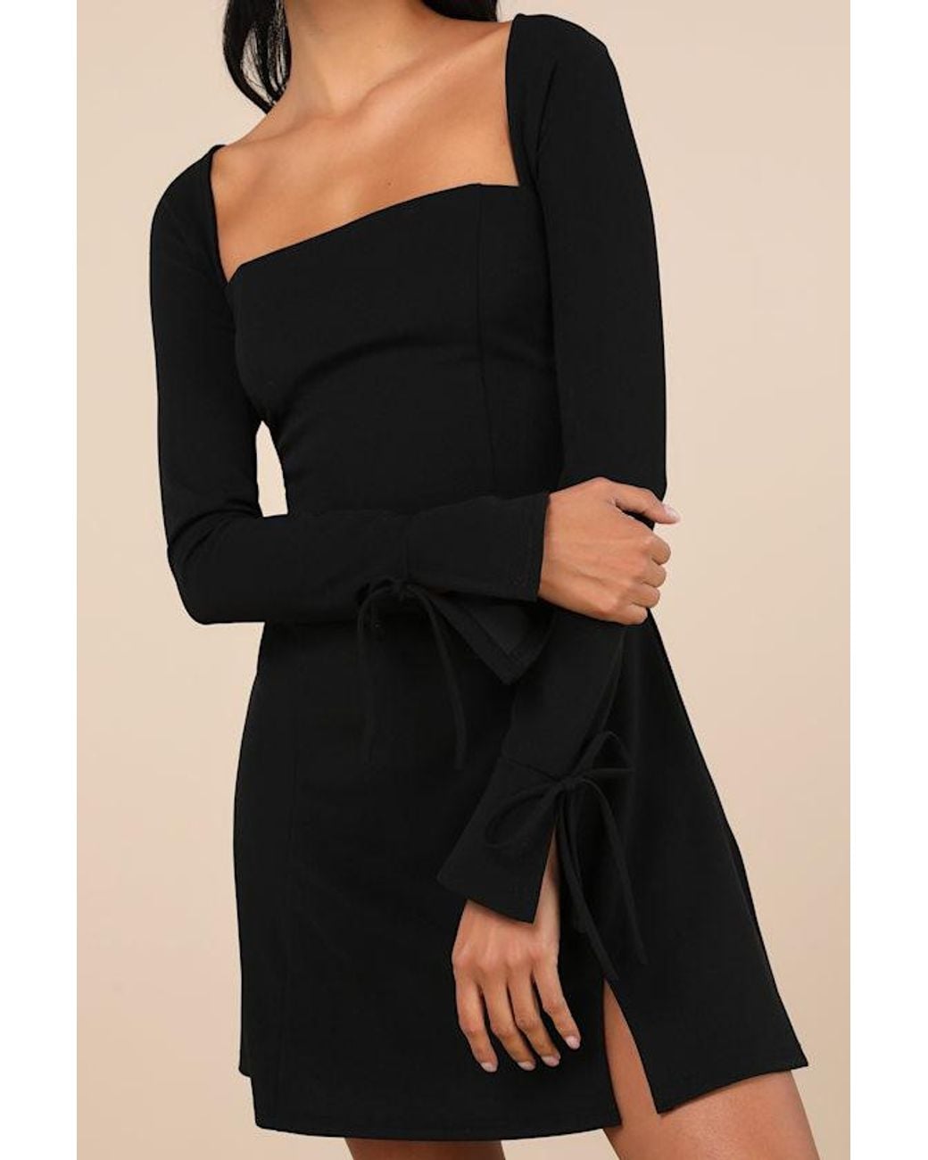 Lulus Black Adored Treatment Long Sleeve Tie Cuff Mini Dress