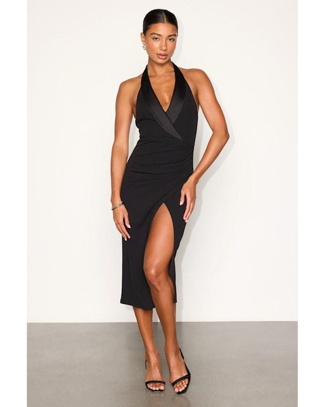 Lulus Black Annalise Ponte Knit Surplice Midi Dress