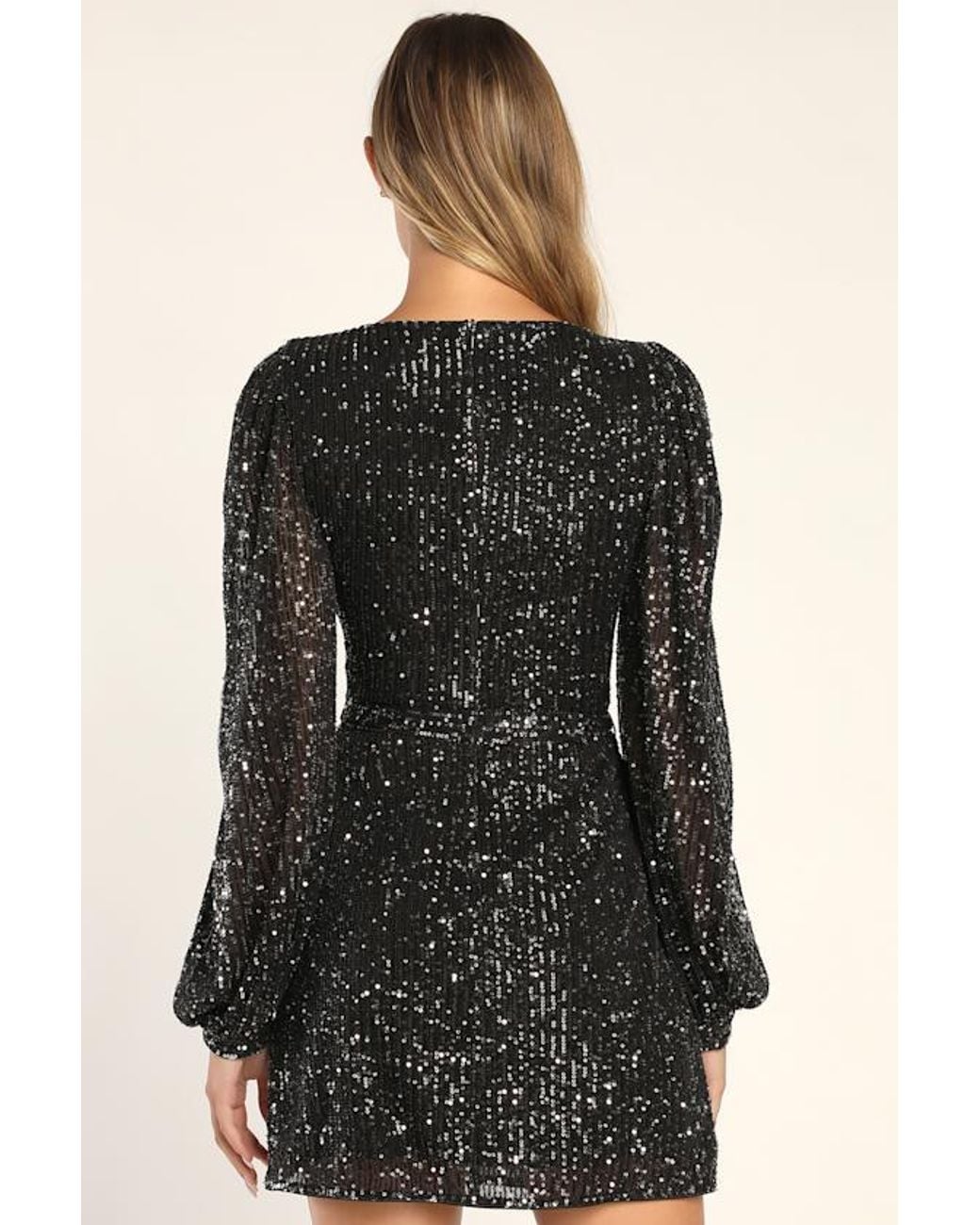 Lulus Black Festive Mood Sequin Long Sleeve Mini Dress