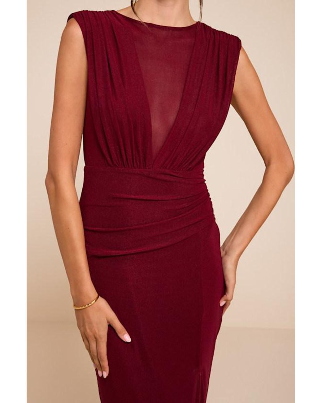 Lulus Red Beatrix Berry Plunge Maxi Dress