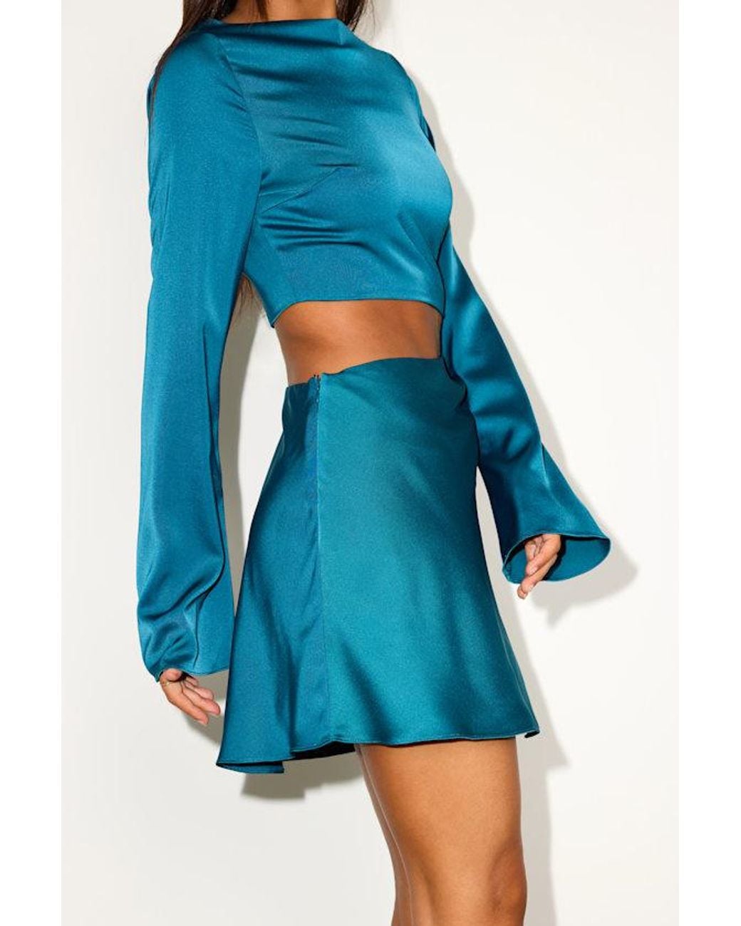 Lulus Blue Saroya Satin Cutout Long Sleeve Mini Dress