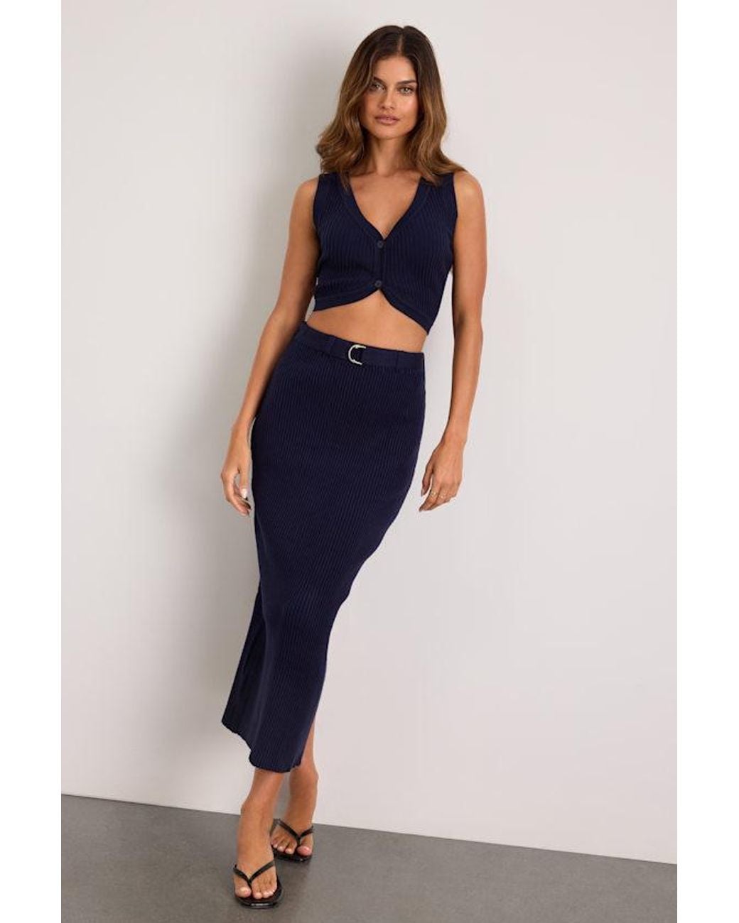 Lulus Blue Mariah Ribbed Two-Piece Sweater Midi Dress