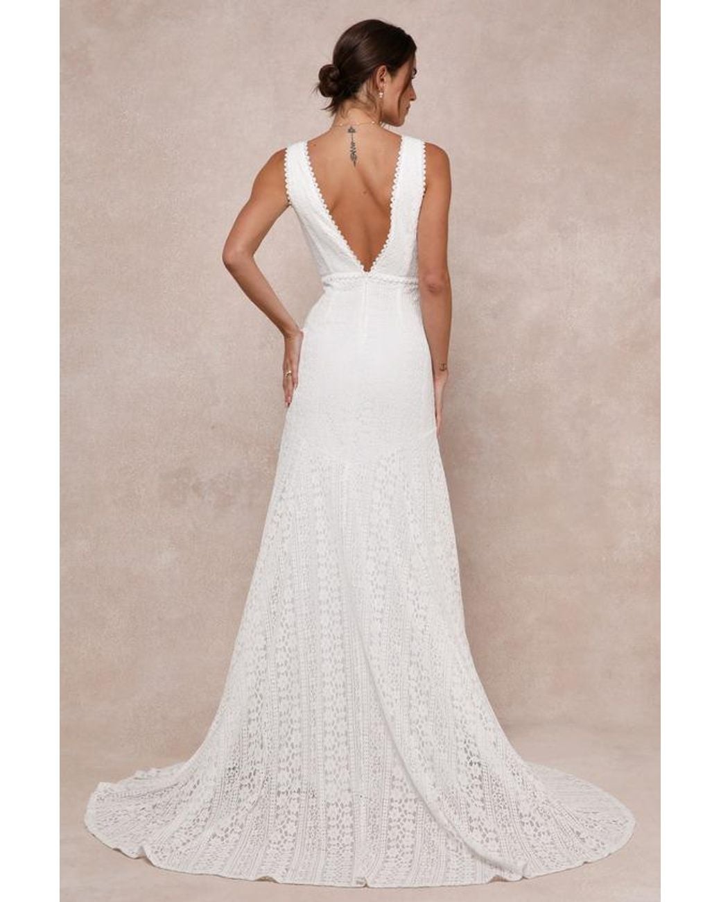 Lulus Natural Infinite Bliss Lace Sleeveless Backless Trumpet Maxi Dress